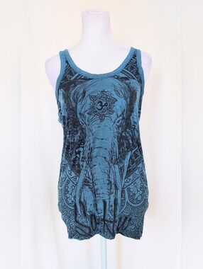 Sure Design Wild Elephant Tank Top Turquoise Size Medium NWT